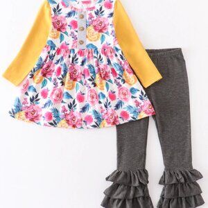 Pink and Gray Ruffled Pants Leggings for Kids